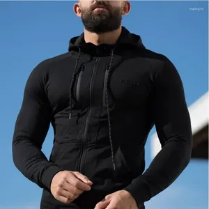 Hoodies masculinos de fitness com capuz jaqueta esportiva primavera e outono casual treinamento superior fino-ajuste capuz algodão camisola zip up