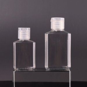 30 ml 60 ml tom husdjur plastflaska med flip cap transparent fyrkantig flaska för makeup vätska engångshandrensning gel ntpml