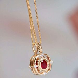 Xiy Real Solid Gold Diamond 0.3CT Natural Ruby Pendant Gem Stone Necklace