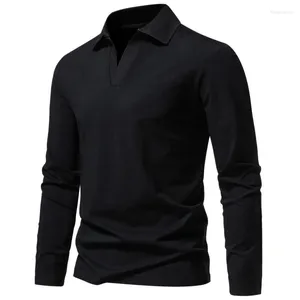 Homens camisetas Camisa de algodão Homens Plus V-Pescoço Base Sólida Manga Longa Inverno Quente Lapela Pulôver Casual Camisetas Roupas Térmicas