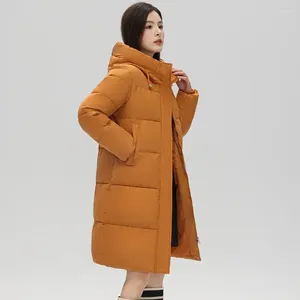 Kadın trençkotları pamuklu ceket diz boyu Kore versiyonu kış kapüşonlu yastıklı.