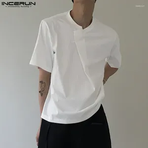 メンズTシャツ2023メンズシャツ夏のソリッドカラープリーツルーズ韓国スタイルの衣料品ストリートウェアファッションティートップ