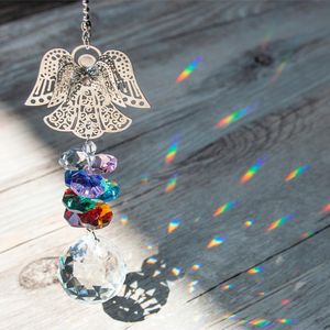 Decorações de jardim H D Crystal Guardian Angel Janela Sun Catcher Collection Chakra Beads SunCatcher Decoração de casa Charm de carro para espelho de vista traseira 230422