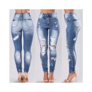 Women's Jeans Fashion Pencil Skinny Denim Pants Women Washed Stretch Mid Waist Hole Ripped Hollow Out S-3XL wholesale brand designer