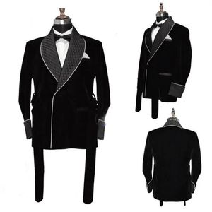 Men's Tracksuits Winter Black Velvet Men's Smoking Overcoat Red Long Jacket Groom Party Prom Coat Business Wear Clothing Only 1 Blazer With Belt 231122