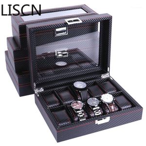 High Carbon Fiber 5 6 10 12 Grid Watch Boxes Display Storage Armband Slots Case Holder Container12438