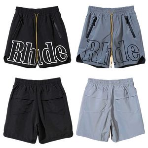 Designerkleidung Right Rhude New York Limited Letter Print Shorts Tide Drawstring Beach Pants Reflektierende Caprihosen Paare Jogger Sportbekleidung Strandfitness