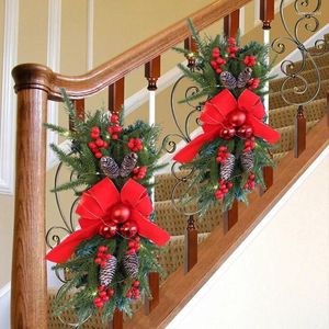 Flores decorativas grinalda de natal pendurado guirlandas arco porta da frente escada jardim árvore pingente festa ano decorações para casa gota