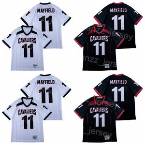 Fotboll High School Cavaliers Lake Travis Jersey 11 Baker Mayfield Black White Team Color Away Moive Stitched Breattable College Pullover Retro Pure Cotton Man