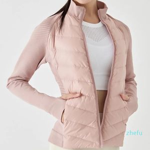 New Yoga coat high-end Women's White Down Coat Knitted Lightweight Jacket Standing Neck Zipper Coat Long-sleeved Winter Running warm Sweaters