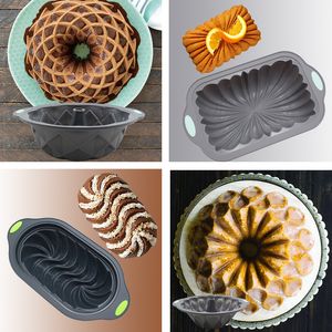 Baking Moulds Crown and Diamond Shaped Silicone Bundt Cake Mold Pound Cake Baking Tools Bread Bakeware Fluted Design Toast Moulds Loaf Pan 230421