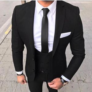 Męskie garnitury klasyczne czarne szczupły dopasowanie formalne bankiety 3 sztuki Business Blazer Wedding Groom Jacket Kamizelki Terno Masculino