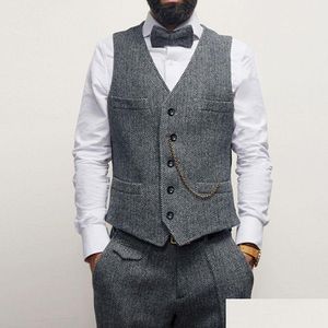 Groom Vests 2021 Classic Gray Wool Groomsmen Vest Slim Fit Mens Dress Suit Prom Dinner Party Wedding Attire Waistcoat Custom Made Dr Dhpto