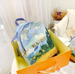 Zaini scuola da donna Zaini firmati in pelle Borsa in pelle Pacchetto sportivo Zaino da uomo Van Gogh Pittura a olio Coppie Borse a tracolla esterne con capacità lager