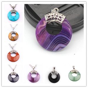 Pendant Necklaces KFT Chinese Style Silver Plated Amethysts Rose Pink Quartz Opal Round Hollow Tiger Eye Stone Vintage Agates Jewelry