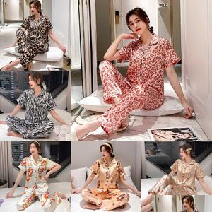 Other Home Textile 12Styles Summer Leopard Print Silk Pajamas Sets Esigner Cartoon Grid Pattern Casual Women Short Sleeve Cardigan Dro Dhyib