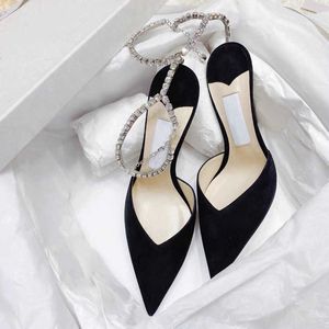 Dress Shoes 2023 New Fashion Glitter Rhinestones Women Pumps Crystal Silk Pointed Toe Buckle Strap Thin High Heels Party Prom Shoes