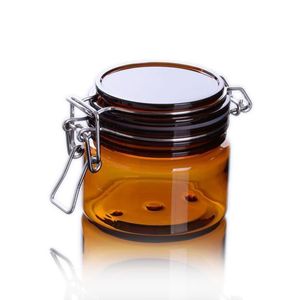Wide Mouth PET Sealed Jars Amber Clear Cylindrical Cosmetic Containers Flip-Top Jar with Stainless Steel Locking Buckle and Inner Caps Eqowv