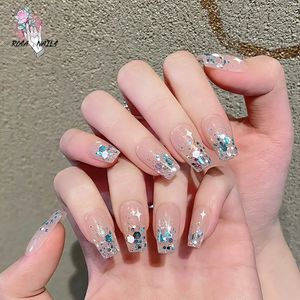 False Nails Shiny Glitter Tips Korean Star Adhesive Presson Stickon Artifical Tip Pressons Handmade Press On Nail 231121