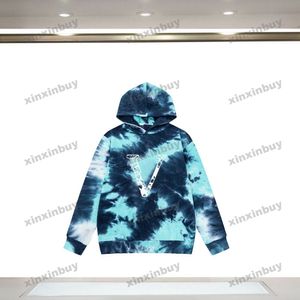 Xinxinbuy Men Designer Hoodie Sweatshirt Tie Dye Letter Print Långärmad kvinnor Blue Black White Grey S-2XL