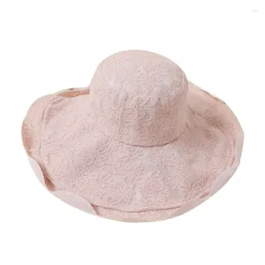 Berets 2023 Large Overhang Lace Hat Suitable For Women To Travel Sun Protection With Wind Rope Fisherman Basin And