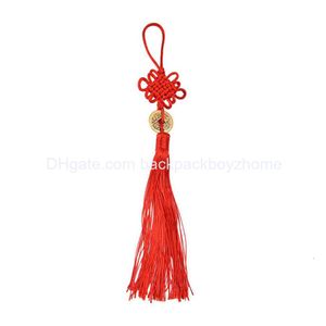 Decorative Objects Figurines Lucky Charm Good Fortune Home Car Decor Red Chinese Knot Feng Shui Set Ancient I China Coins Prosperi Otsvi