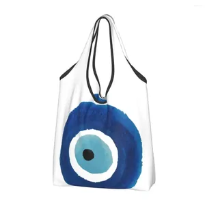 Shopping Bags Kawaii Watercolor Evil Eye Nazar Painting Tote Portable Hamsa Lucky Charm Grocery Shopper Shoulder Bag