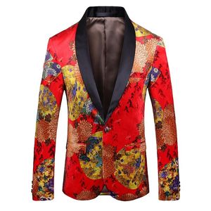 Herrdräkter blazrar 2023 fancy blazer män blommor tryck skarv sjal krage herrar klänning kostym jackor plus size mode smal fit man