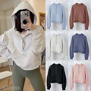 Lu-43 Herbst Winter Yoga Anzug Scuba Hoodie Half Zip Damen Sportpullover Loose Gym LL Jacke Fitness Kurzer Plüschmantel Sweatshirt