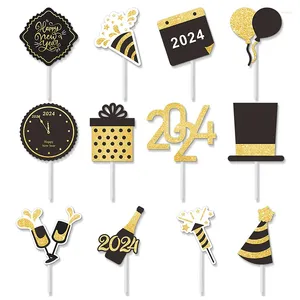 Party Supplies 12st Cupcake Topper 2024 Happy Year Christmas Mini Cake Insert Wedding Decoration Diy Baking Tool