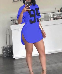 Men T-Shirt Summer Dress Women Dress Short Sleeve Hip Hop Number Printed Loose O Neck Sexy Split Mini Dresses Robe Femme Vestidos Gym Work