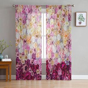 Cortina cortina colorida cortinas de tule de flor de rosa para estampa de sala impressão pura Voile quarto janela de tela decoração de cereais decoração de casa
