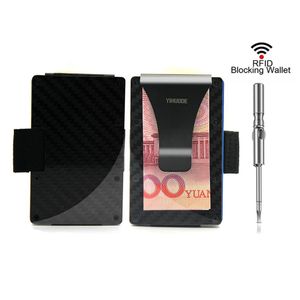 Carbon Fiber Credit Card Holder 2020 New Pulling Straps Version RFID Blocking Anti Scan Metal Wallet Money Cash Clip227R