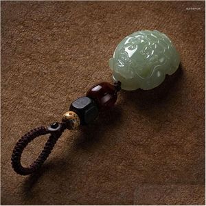 Takılar Charms Qn China-Chic Hetian Jade Dragon Tortoise Keychain Erkek Araba Kolye Kadın Moda Aksesuarları Dalgalanan Teslim Takıları Yahudi Dhi1p