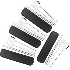 Conjunto de utensílios de jantar coreanos de pauzinhos de pauzinhos coreanos Conjunto de talheres de colher de 4/6set Sushi de aço inoxidável reutilizável