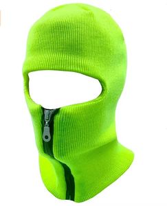 Cycling Caps Masks 2 layers winter100 Acrylic Thermal reflective ski face balaclava beanie hat with zipper 231122