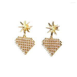 Brincos de garanhão Eyika Estilo coreano Gold Full Full Zircon Heart Drop For Women North Star Brincha Anniversary Fine Jewelry Gift