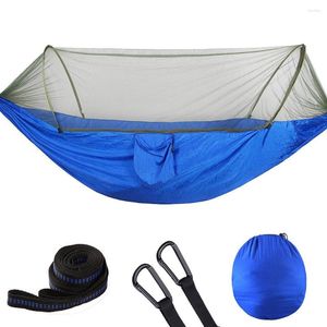 Móveis de acampamento 290cm 140cm Camping Hammock com 2 tiras de árvore portátil Hammocks Ultralight Nylon Parachute Duas pessoas