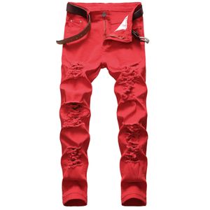 Mode hommes jeans conçu droit coupe ajustée Denim jean pantalon décontracté pantalon maigre blanc noir rouge T231122