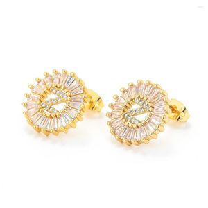 Studörhängen Eyika Round English Letter Earring Earring Full White Zircon Alfabet Initialer Namn Charm Women Gold Color Jewelry