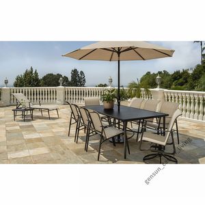 Gensun Outdoor Garden furniture Sets with eight sling Chairs and a rectagular aluminium patio table