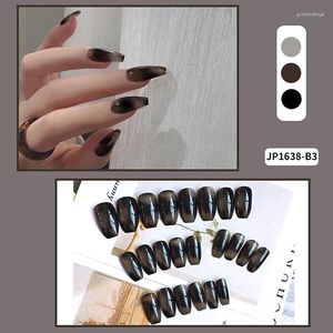 Falsche Nägel Hohe Qualität 24 Stück Schwarzer Nagelflecken Trapezkleber Typ Abnehmbarer langer Absatz Modemaniküre