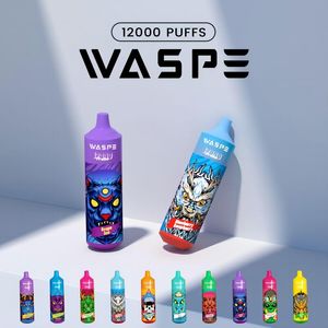 フランスイタリアスペインスペインハンガリーベイプ卸売業者Waspe 12000パフ蒸気キット10k 12kエアフロー機能RGBカスタマイズされたECIGポッドペン使い捨て蒸気