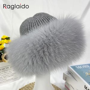 Trapper chapéus inverno feminino natural pele de raposa felpudo quente moda elegante fedoras chapéu de pele de malha 231122