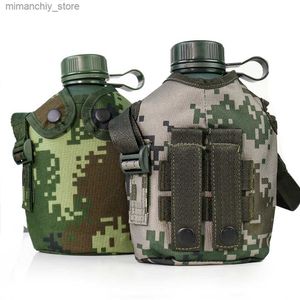 water bottle 1L Camouflage Military Water Bott Outdoor Sports Picnic Kett Portab Canteen with Shoulder Strap Aluminum Camping Pot Flask Q231122