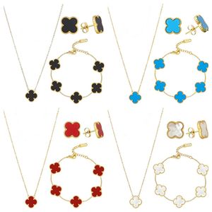 Vc1 popular quatro folhas grama colar pulseira brincos conjunto de três peças versátil conjunto de jóias cinco flor pulseira colar brincos de corrente