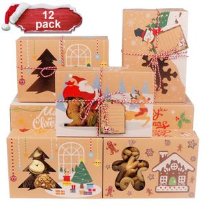 Geschenkpapier, 12 Stück, Weihnachtsplätzchenschachteln aus Kraftpapier mit Fenster und Anhängern für Weihnachtsgeschenke 231121