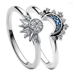 Bröllopsringar 2023 I Sume Couple Celestial Blue Sparkling Moon and Sun Ring For Women Stapble Finger Band Engagement Smycken