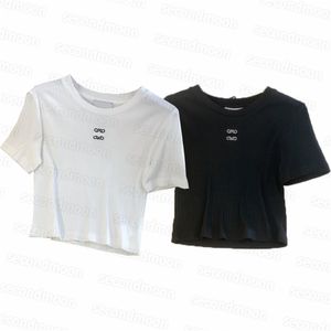 Футболка с вышивкой буквами, женские футболки с коротким рукавом, дизайнерский вязаный топ, летние дышащие вязаные футболки