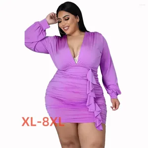 Plus Size Kleider 4XL 5XL 6XL 7XL 8XL Damenkleid Einfarbig Plissee Sexy Hip Wrap Large